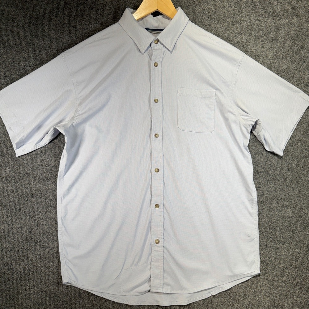 Poncho Regular Fit Button Down Shirt Mens Medium Blue Micro Check Short Sleeve - Picture 2 of 12
